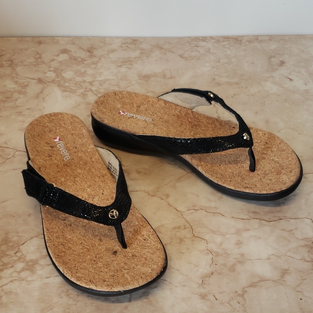 Revere Black Wedge Slide Sandals 37
